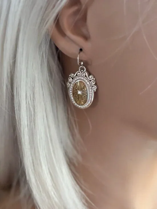 Brighton "TRUTHFUL CROSS" Necklace And Matching Earrings. NWOT Gold Tone - Picture 2 of 9